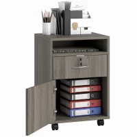 HOMCOM 24" Filing Cabinet with Open Compartment, Lockable Drawer and Wheels, Home Office Storage Cabinet, Distressed Grey(m-9)