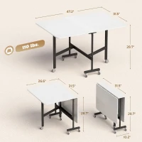 HOMCOM Drop-Leaf Table for Small Spaces, Extendable Kitchen Table with 6 Smooth Wheels & Brakes, Space-Saving Design, White(m-3)