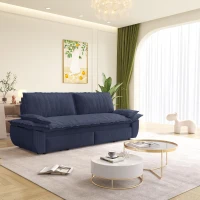 Modern Queen 3-in-1 Sleeper Sofa with Soft Corduroy Upholstery, Versatile Loveseat Bed with Pull-Out Frame, 73'' L x 33" W x 36" H, Blue(m-9)