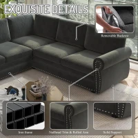 Modern L-Shaped Sectional with Pull-Out Bed, Chic Sleeper Couch with Nailhead Trim and Rolled Arms, 118'' L x 86.5" W x 36.5" H, Dark Grey(m-8)