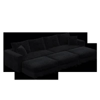 Cozy Corduroy Cloud 4-Seat Sofa with 3 Ottomans, Handy Convertible Lounge Chair for Apartment Office, 102.5'' L x 35.5"W x 25.5" H, Black(m-2)