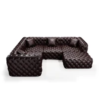 Striking Faux Leather L-Shaped Sofa with Button Tufting, Supportive Modular 4-Seater Couch for Living Room, 103.5'' L x 75"W x 29" H, Dark Brown(m-14)
