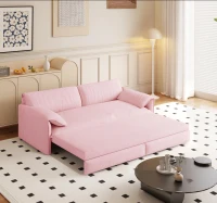 Modern 3-in-1 Convertible Sofa with Side Storage and Metal Legs, Chic Velvet Loveseat Bed with Rolling Wheels, 66'' L x 33.5" W x 36" H, Pink(m-7)