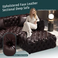 Sleek Faux Leather Sectional Sofa with Button Tufting, Inviting Modular 4-Seater Couch for Living Room, 134.5'' L x 36.5"W x 29" H, Dark Brown(m-8)
