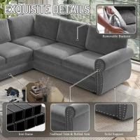Elegant L-Shaped Sectional with Pull-Out Bed, Chic Chenille Sleeper Couch with Nailhead Trim, 118'' L x 86.5" W x 36.5" H, Light Grey(m-8)