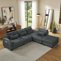 Smart Corduroy Modular Sectional Sofa with Detachable Footrest, Modern L-Shaped Couch for Living Room, 124.5'' L x 31.5"W x 30" H, Dark Gray(m-5)