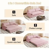 Modern 3-in-1 Convertible Sofa with Side Storage and Metal Legs, Chic Velvet Loveseat Bed with Rolling Wheels, 66'' L x 33.5" W x 36" H, Pink(m-4)
