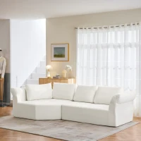 Elegant Modular Sectional with Left Arm and Wide Armrests, Modern Curved Corner Sofa with Throw Pillows, 127'' L x 57" W x 26" H, Beige(m-5)