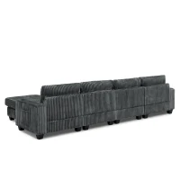 Smart Corduroy Modular Sectional Sofa with Detachable Footrest, Modern L-Shaped Couch for Living Room, 124.5'' L x 31.5"W x 30" H, Dark Gray(m-14)