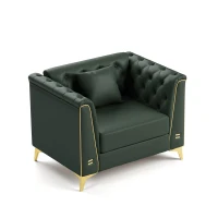 Elegant Modular Chesterfield Sofa Set with Button Tufting, Chic Faux Leather Couch with 6 Pillows, 81.5'' L x 30.5" W x 30.5" H, Green(m-13)