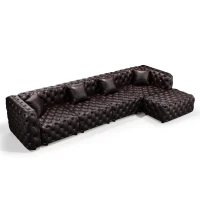 Sleek Faux Leather Sectional Sofa with Button Tufting, Inviting Modular 4-Seater Couch for Living Room, 134.5'' L x 36.5"W x 29" H, Dark Brown(m-2)