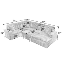 Modern U-Shaped Sectional with Pull-Out Bed and Storage Chaise, Corduroy Sofa with Adjustable Backrests, 114'' L x 90" W x 37" H, Black(m-3)