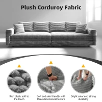 Plush Corduroy Cloud 4-Seat Sofa with 3 Ottomans, Comfy Convertible Lounge Chair for Apartment Office, 102.5'' L x 35.5"W x 25.5" H, Grey(m-6)