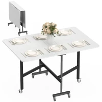 HOMCOM Drop-Leaf Table for Small Spaces, Extendable Kitchen Table with 6 Smooth Wheels & Brakes, Space-Saving Design, White(m-11)