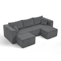 Ultra-Comfy Corduroy Modular Sectional Sofa with High-Density Foam, Smart Compact Couch for Small Space Apartment, 42'' L x 18"W x 17.5" H, Gray(m-9)