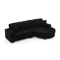 Elegant L-Shaped Modular Sleeper Sectional with Reversible Chaise, Tufted Corduroy Sofa with Arc Footstool, 110.5'' L x 57" W x 25.5" H, Black(m-2)