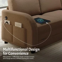 Modern L-Shaped Sectional with Pull-Out Bed, Chic Sleeper Couch with USB Port and Side Pocket, 115'' L x 83.5" W x 36.5" H, Brown(m-8)