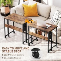 HOMCOM Folding Computer Desk, Foldable Desk with Storage Bag, Shelf and Wheels for Small Spaces, Home Office, Rustic Brown(m-6)