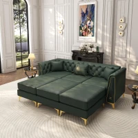 Elegant 3-Seat Chesterfield Sofa with Button Tufting, Chic Faux Leather Couch with Metal Trim and 3 Pillows, 81.5'' L x 30.5" W x 30.5" H, Green(m-1)