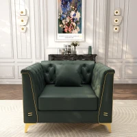 Elegant Chesterfield Armchair with Button Tufting, Chic Faux Leather Couch with Metal Trim and Pillow, 40'' L x 30.5" W x 30.5" H, Green(m-1)