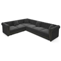 Elegant L-Shaped Sectional with Pull-Out Bed, Soft Velvet Sleeper Sofa with Tufting and Gold Trim, 115.5'' L x 87.5" W x 29" H, Dark Gray(m-2)