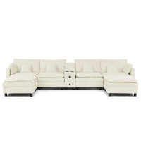Cozy L-Shaped Sectional with Reversible Chaise and USB Port, Chic Sofa with Storage Drawer and Cup Holder, 137'' L x 58" W x 31" H, Beige(m-2)
