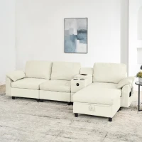 Modern Modular Sectional with All-in-One Storage, Chic L-Shaped Sofa with Cup Holder and Liftable Ottoman, 108.5'' L x 56.5" W x 32" H, Beige(m-4)