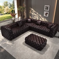 Distinctive Faux Leather L-Shaped Sofa with Button Tufting, Plush Modular 5-Seater Couch for Living Room, 132.5'' L x 75"W x 29" H, Dark Brown(m-1)