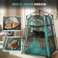 PawHut Catio Outdoor Cat Enclosure, 3-Tier Pop Up Cat Tent with Multi-Door Design, Breathable Mesh & Carry Bag, Green(m-5)