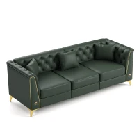 Elegant Chesterfield Sofa Set with Button Tufting, Chic Faux Leather Couch with 4 Pillows and Ottoman, 81.5'' L x 30.5" W x 30.5" H, Green(m-10)