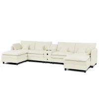 Cozy L-Shaped Sectional with Reversible Chaise and USB Port, Chic Sofa with Storage Drawer and Cup Holder, 137'' L x 58" W x 31" H, Beige(m-12)