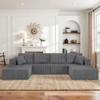 Cozy U-Shaped Modular Sectional with Foam and Springs, Chic Corduroy Sleeper Couch with No Assembly, 161'' L x 80.5" W x 24.5" H, Dark Gray(m-1)