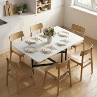 HOMCOM Drop-Leaf Table for Small Spaces, Extendable Kitchen Table with 6 Smooth Wheels & Brakes, Space-Saving Design, White(m-10)