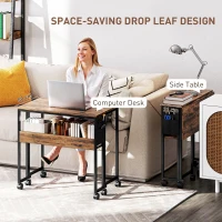 HOMCOM Folding Computer Desk, Foldable Desk with Storage Bag, Shelf and Wheels for Small Spaces, Home Office, Rustic Brown(m-4)