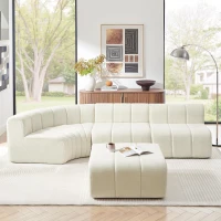 Modern Semi-Curved Sectional with Stitched Chenille and Movable Ottoman, Chic Floor Sofa with No Assembly, 116.5'' L x 76" W x 25.5" H, Beige(m-6)