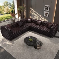 Stately Faux Leather L-Shaped Sofa with Button Tufting, Generous Modular 5-Seater Couch for Living Room, 132.5'' L x 75"W x 29" H, Dark Brown(m-1)