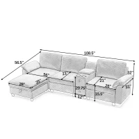 Modern Modular Sectional with All-in-One Storage, Chic L-Shaped Sofa with Cup Holder and Liftable Ottoman, 108.5'' L x 56.5" W x 32" H, Black(m-3)