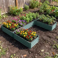Outsunny Steel Raised Garden Bed, Set of 5 Large Box Planters for Outdoor Plants Vegetables Flowers Herbs, 8x8x1ft, Green(m-9)