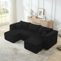 Space-Efficient Corduroy Modular Sofa with High-Density Foam, Cozy Compact Sectional for Small Space Apartment, 42'' L x 18"W x 17.5" H, Black(m-4)
