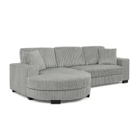 Elegant L-Shaped Modular Sleeper Sectional with Reversible Chaise, Tufted Corduroy Sofa with Arc Footstool, 110.5'' L x 57" W x 25.5" H, Grey(m-2)