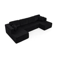 Modern U-Shaped Sectional with Plush Foam and Wide Seating, Versatile Corduroy Couch with No Assembly, 132.5'' L x 61" W x 25.5" H, Black(m-8)