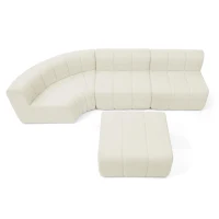 Modern Semi-Curved Sectional with Stitched Chenille and Movable Ottoman, Chic Floor Sofa with No Assembly, 116.5'' L x 76" W x 25.5" H, Beige(m-2)