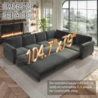 Modern L-Shaped Sectional with Pull-Out Bed, Chic Sleeper Couch with Nailhead Trim and Rolled Arms, 118'' L x 86.5" W x 36.5" H, Dark Grey(m-9)