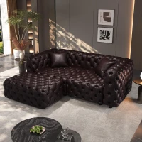 Modern Faux Leather Modular Sofa with Button Tufting and Ottoman, Elegant Sectional Couch for Living Room, 77'' L x 36.5" W x 29" H, Dark Brown(m-1)