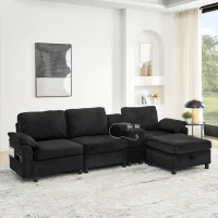Modern Modular Sectional with All-in-One Storage, Chic L-Shaped Sofa with Cup Holder and Liftable Ottoman, 108.5'' L x 56.5" W x 32" H, Black(m-4)