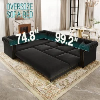 Elegant L-Shaped Sectional with Pull-Out Bed, Soft Velvet Sleeper Sofa with Tufting and Gold Trim, 115.5'' L x 87.5" W x 29" H, Black(m-8)