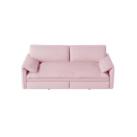 Modern 3-in-1 Convertible Sofa with Side Storage and Metal Legs, Chic Velvet Loveseat Bed with Rolling Wheels, 66'' L x 33.5" W x 36" H, Pink(m-11)