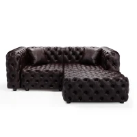Modern Faux Leather Modular Sofa with Button Tufting and Ottoman, Elegant Sectional Couch for Living Room, 77'' L x 36.5" W x 29" H, Dark Brown(m-14)