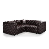 Modern Faux Leather Modular Sofa with Button Tufting and 3 Pillows, Elegant Sectional Couch for Living Room, 75'' L x 75" W x 29" H, Dark Brown(m-14)