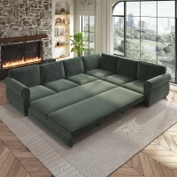 Chic L-Shaped Sectional with Pull-Out Bed and Nailhead Trim, Versatile Chenille Sleeper Sofa for Living Room, 118'' L x 86.5" W x 36.5" H, Green(m-11)
